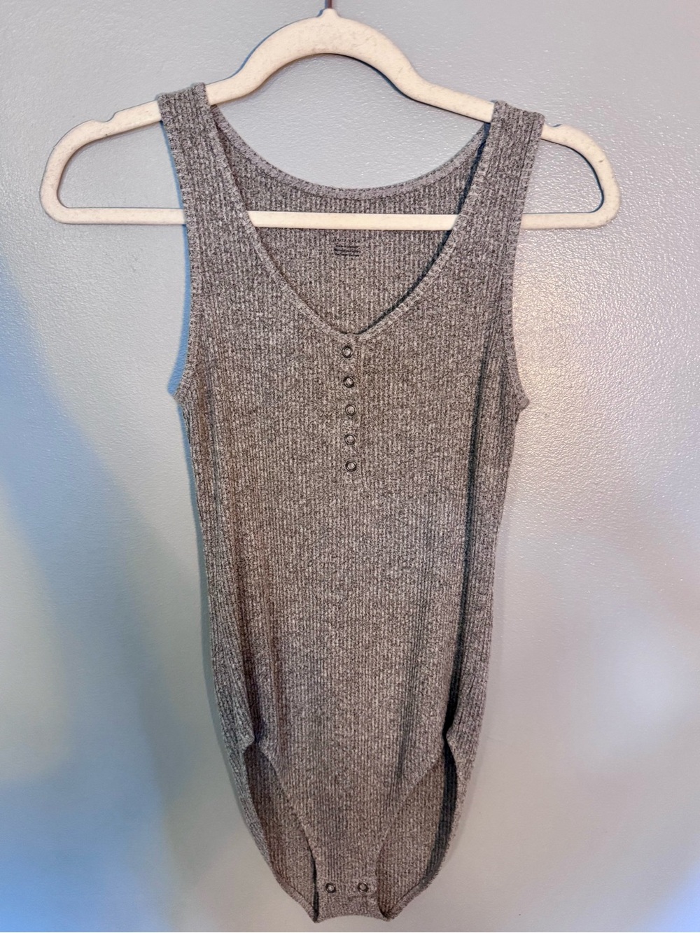 American Eagle Outfitters Ribbed Henley Bodysuit - Gray